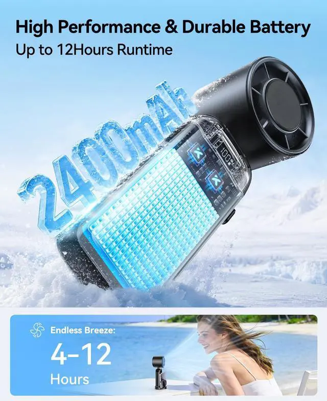 Alt view image 5 of 7 - Mini Portable Handheld Turbo Fan, Small but Mighty, 12 Hours Long-Lasting, 199-Speed Rechargeable battery Hand Held Fans, Personal Cooling Fan for Outdoor Travel, Gifts for Women & Men (Black)