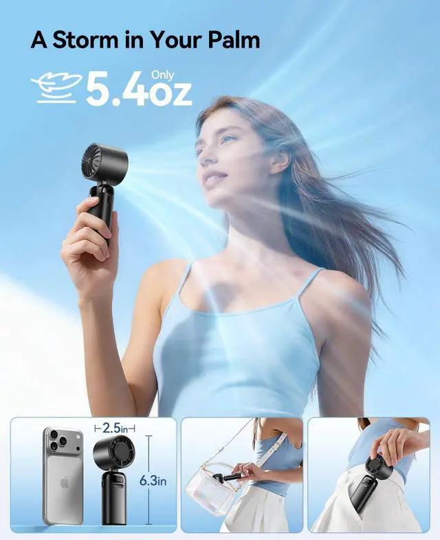 Alt view image 6 of 7 - Mini Portable Handheld Turbo Fan, Small but Mighty, 12 Hours Long-Lasting, 199-Speed Rechargeable battery Hand Held Fans, Personal Cooling Fan for Outdoor Travel, Gifts for Women & Men (Black)