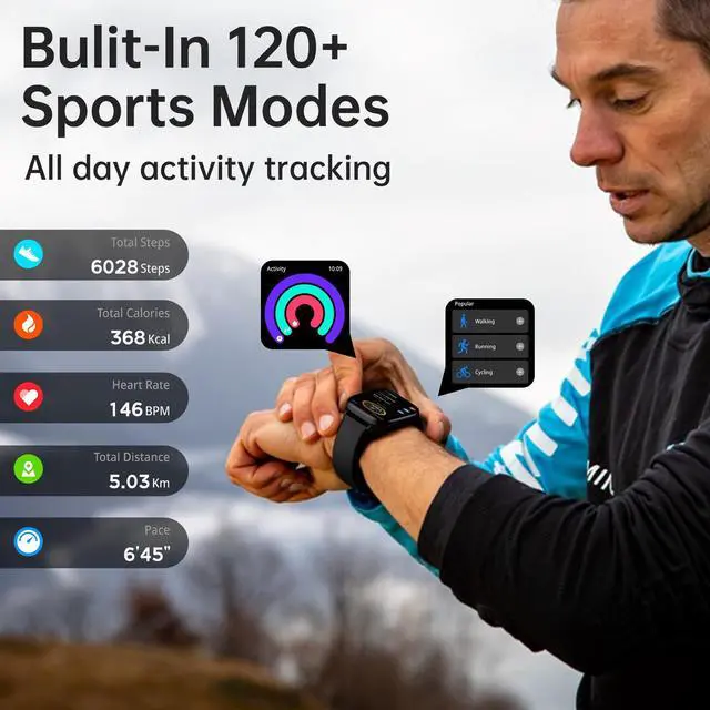 Alt view image 4 of 6 - Fitness Tracker Answer/Make Calls, Smart Watch with Blood Pressure, Blood Oxygen, 24/7 Heart Rate Monitor, 120+ Sport Mode Activity Tracker, Waterproof Sleep Tracker for Women Men