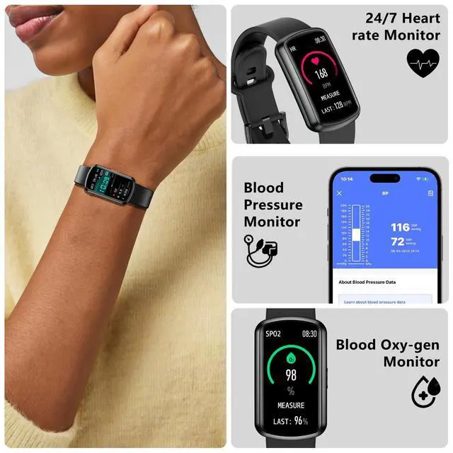 Alt view image 3 of 7 - Health Fitness Tracker, Smart Watch with 24/7 Heart Rate, Activity Tracker with Blood Pressure and Blood Oxygen Monitor, 120 Sport Mode Waterproof Sleep Tracker for Women Men (Black)