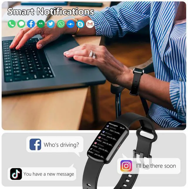 Alt view image 6 of 7 - Health Fitness Tracker, Smart Watch with 24/7 Heart Rate, Activity Tracker with Blood Pressure and Blood Oxygen Monitor, 120 Sport Mode Waterproof Sleep Tracker for Women Men (Black)