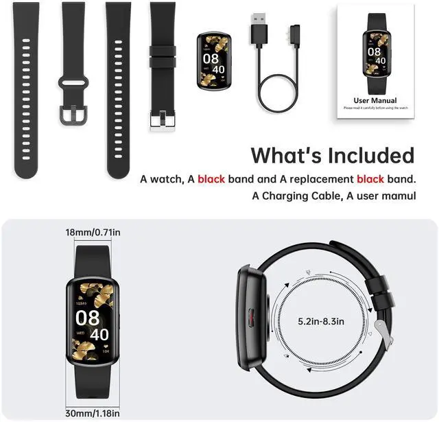 Alt view image 7 of 7 - Health Fitness Tracker, Smart Watch with 24/7 Heart Rate, Activity Tracker with Blood Pressure and Blood Oxygen Monitor, 120 Sport Mode Waterproof Sleep Tracker for Women Men (Black)