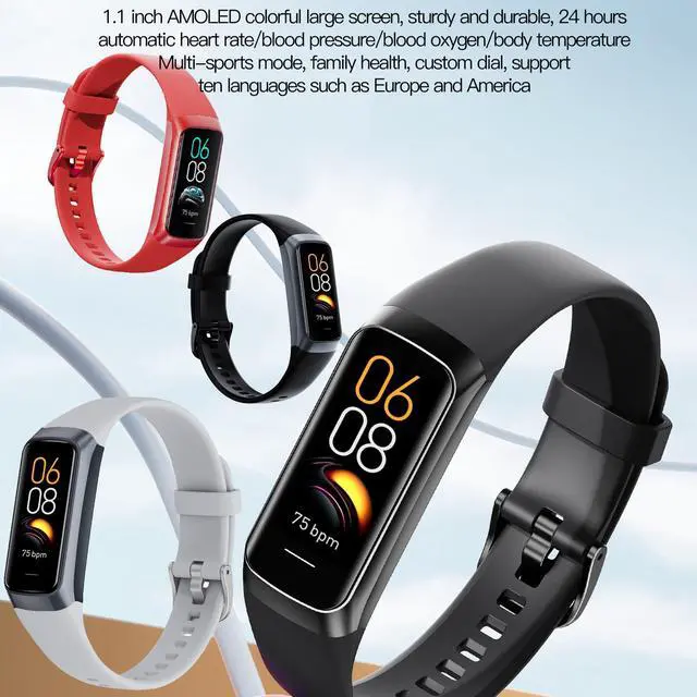Alt view image 2 of 6 - Fitness Tracker, Step Tracker Sport Bracelet Pedometer Calories Women, 1.1" AMOLED Smartwatch 3ATM Waterproof with Blood Pressure/Heart Rate Monitor for Men, Smart Watch for Android/iOS Phones (Black)