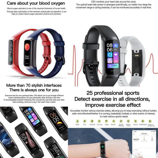 Alt view image 6 of 6 - Fitness Tracker, Step Tracker Sport Bracelet Pedometer Calories Women, 1.1" AMOLED Smartwatch 3ATM Waterproof with Blood Pressure/Heart Rate Monitor for Men, Smart Watch for Android/iOS Phones (Black)