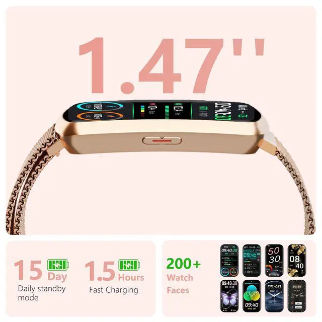 Alt view image 2 of 7 - Health Fitness Tracker, Smart Watch with 24/7 Heart Rate, Activity Tracker with Blood Pressure and Blood Oxy-gen Monitor, 120 Sport Mode Waterproof Sleep Tracker for Women Men (Pink Gold)