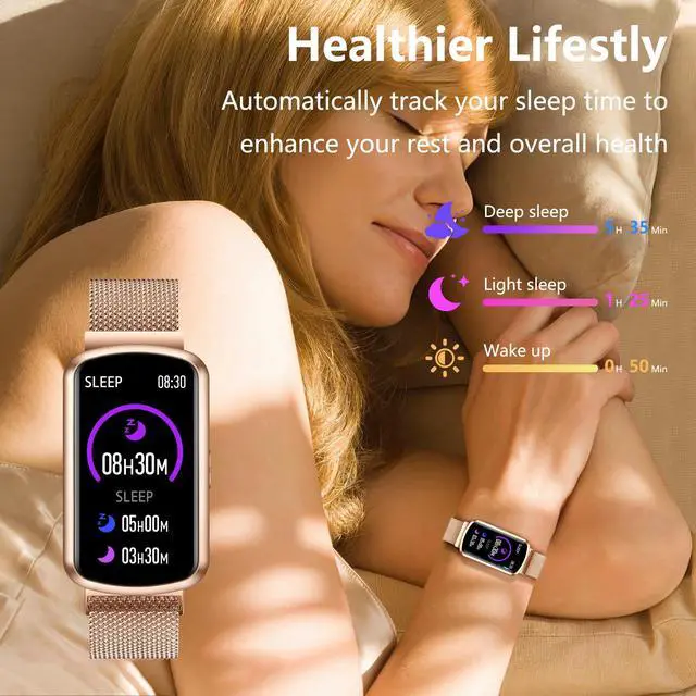 Alt view image 5 of 7 - Health Fitness Tracker, Smart Watch with 24/7 Heart Rate, Activity Tracker with Blood Pressure and Blood Oxy-gen Monitor, 120 Sport Mode Waterproof Sleep Tracker for Women Men (Pink Gold)
