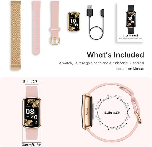 Alt view image 7 of 7 - Health Fitness Tracker, Smart Watch with 24/7 Heart Rate, Activity Tracker with Blood Pressure and Blood Oxy-gen Monitor, 120 Sport Mode Waterproof Sleep Tracker for Women Men (Pink Gold)