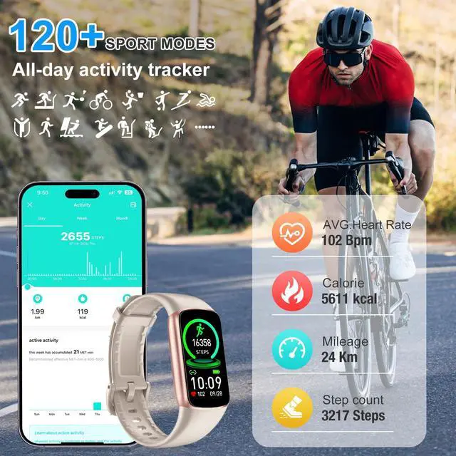Alt view image 3 of 6 - Fitness Tracker, Activity Tracker with 24/7 Heart Rate Blood Oxygen Sleep Monitor, 123 Sports Modes Fitness Watch, 1.47''AMOLED Touch Color Screen Smart Watches, Step Counter Pedometer for Women Men