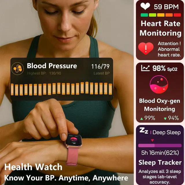 Alt view image 3 of 7 - Health Fitness Tracker with 24/7 Heart Rate/Blood Pressure Monitor, Blood Oxy-gen/Sleep Tracking, 120+ Sports Activity Tracker, Smart Watch (Make/Answer Call) with Step Counter for Women Men