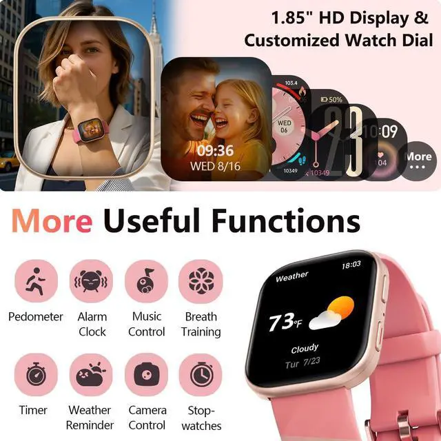 Alt view image 6 of 7 - Health Fitness Tracker with 24/7 Heart Rate/Blood Pressure Monitor, Blood Oxy-gen/Sleep Tracking, 120+ Sports Activity Tracker, Smart Watch (Make/Answer Call) with Step Counter for Women Men