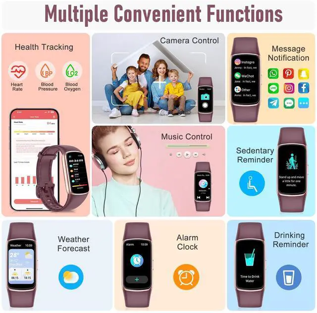 Alt view image 2 of 6 - Fitness Tracker with 24/7 Heart Rate, Blood Oxygen Sleep Monitor, 123 Sports Modes Calories Smart Watch,IP68 Waterproof Step Counter Activity Trackers Health Pedometer for Women Men Bordeaux