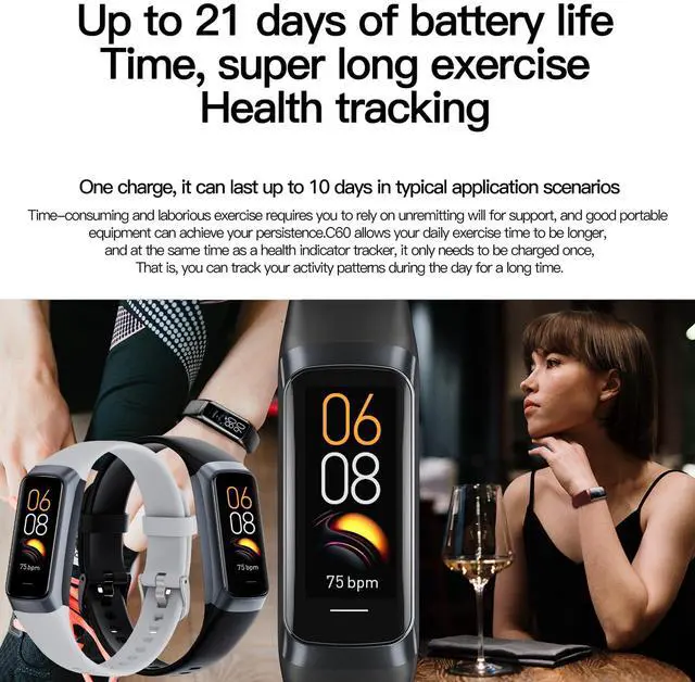 Alt view image 4 of 6 - Fitness Tracker, Step Tracker Sport Bracelet Pedometer Calories Women, 1.1" AMOLED Smartwatch 3ATM Waterproof with Blood Pressure/Heart Rate Monitor for Men, Smart Watch for Android/iOS Phones (Black)