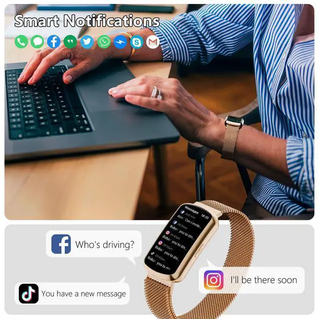 Alt view image 6 of 7 - Health Fitness Tracker, Smart Watch with 24/7 Heart Rate, Activity Tracker with Blood Pressure and Blood Oxy-gen Monitor, 120 Sport Mode Waterproof Sleep Tracker for Women Men (Pink Gold)