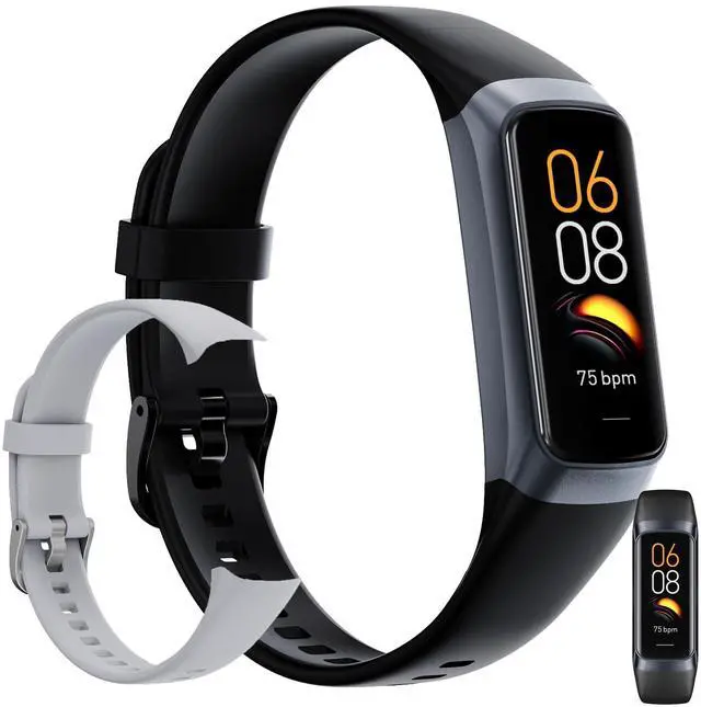 Main image of Fitness Tracker, Step Tracker Sport Bracelet Pedometer Calories Women, 1.1" AMOLED Smartwatch 3ATM Waterproof with Blood Pressure/Heart Rate Monitor for Men, Smart Watch for Android/iOS Phones (Black)