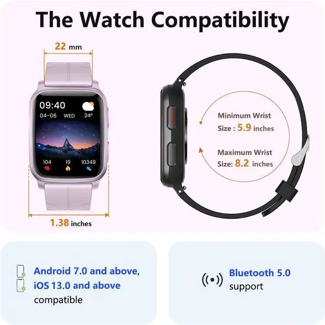 Alt view image 7 of 7 - Fitness Tracker, Smart Watch with 24/7 Blood Pressure Heart Rate and Blood Oxygen Monitor, Sleep Tracker with Calorie Step Counter, IP68 Waterproof Activity Tracker for Women Men Android iOS