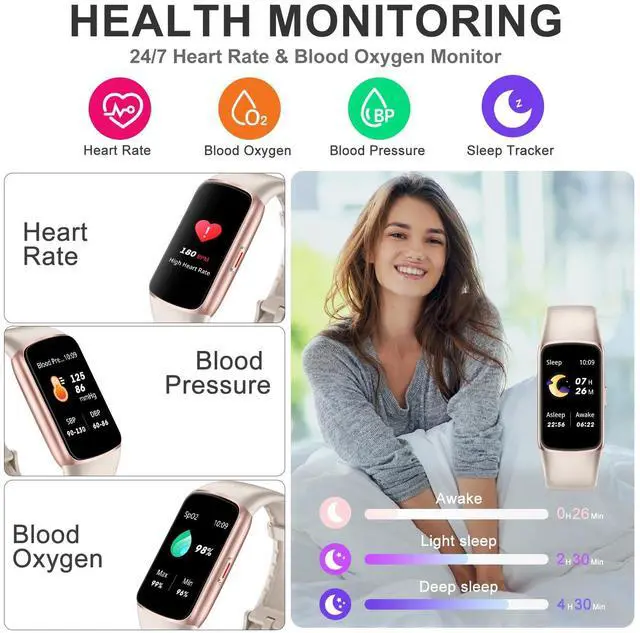 Alt view image 2 of 6 - Fitness Tracker, Activity Tracker with 24/7 Heart Rate Blood Oxygen Sleep Monitor, 123 Sports Modes Fitness Watch, 1.47''AMOLED Touch Color Screen Smart Watches, Step Counter Pedometer for Women Men