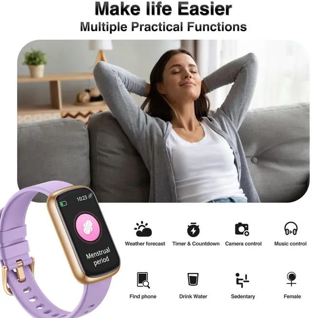 Alt view image 5 of 7 - Fitness Tracker, Smart Watches for Women Men with 24/7 Heart Rate/Blood Pressure/Blood Oxygen Monitor, Sleep Tracker, Calories&Step Counter, IP68 Waterproof Health Activity Trackers for Android&iPhone