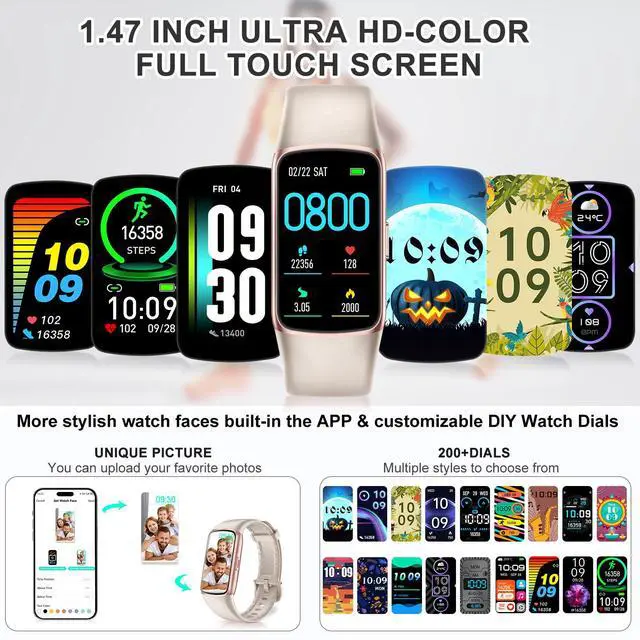 Alt view image 4 of 6 - Fitness Tracker, Activity Tracker with 24/7 Heart Rate Blood Oxygen Sleep Monitor, 123 Sports Modes Fitness Watch, 1.47''AMOLED Touch Color Screen Smart Watches, Step Counter Pedometer for Women Men