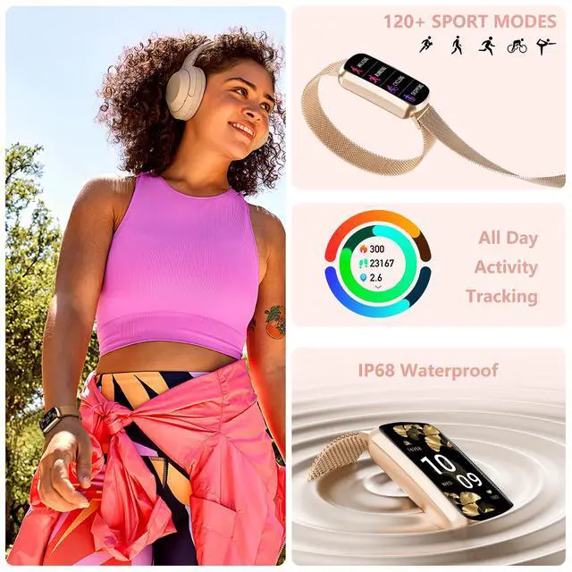 Alt view image 4 of 7 - Health Fitness Tracker, Smart Watch with 24/7 Heart Rate, Activity Tracker with Blood Pressure and Blood Oxy-gen Monitor, 120 Sport Mode Waterproof Sleep Tracker for Women Men (Pink Gold)