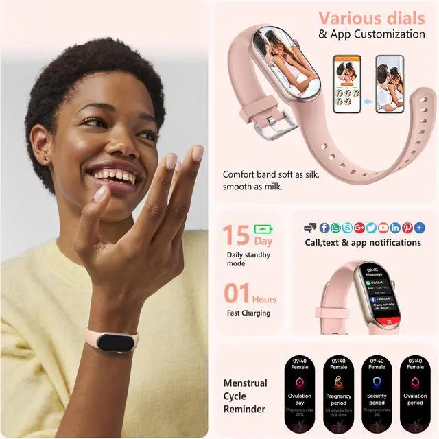 Alt view image 5 of 6 - Slim Fitness Tracker AMOLED with Blood Oxygen, Blood Pressure, 24/7 Heart Rate and Sleep Tracking, IP68 Waterproof Activity Trackers and Smart Watches with Step Tracker, Pedometer for Women Men