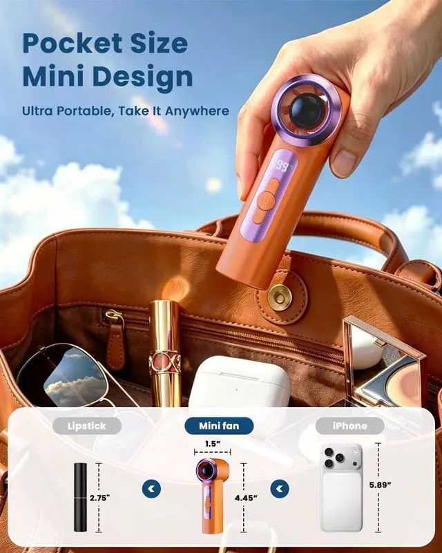 Alt view image 4 of 7 - Portable Handheld Mini Fan, 199 Speeds Rechargeable Personal Fan, Small Battery Operated Travel Fan for Outdoor, Office, Eyelash Extensions, Kids Daily Use
