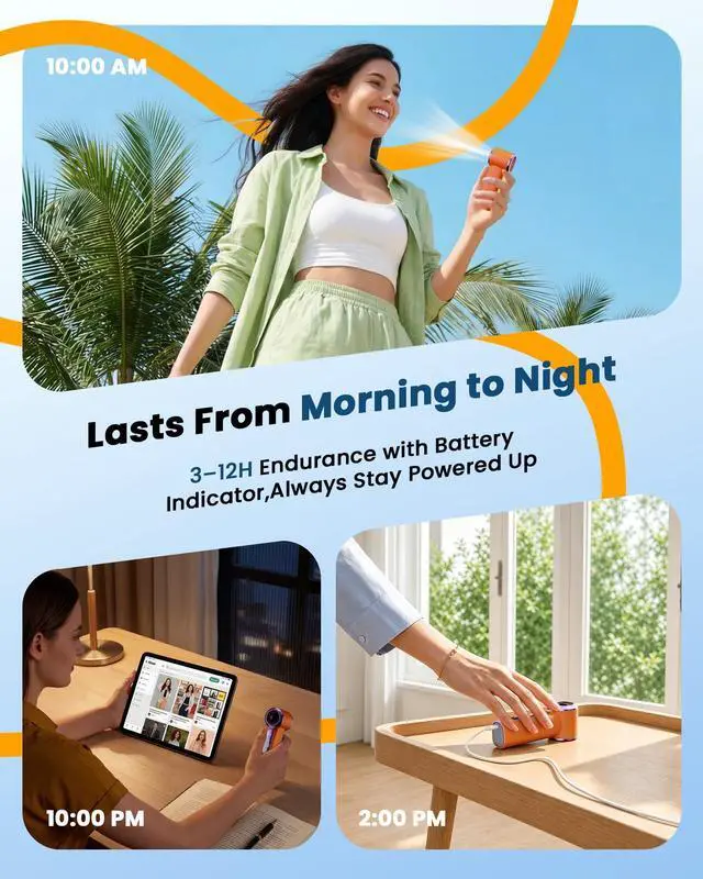 Alt view image 5 of 7 - Portable Handheld Mini Fan, 199 Speeds Rechargeable Personal Fan, Small Battery Operated Travel Fan for Outdoor, Office, Eyelash Extensions, Kids Daily Use