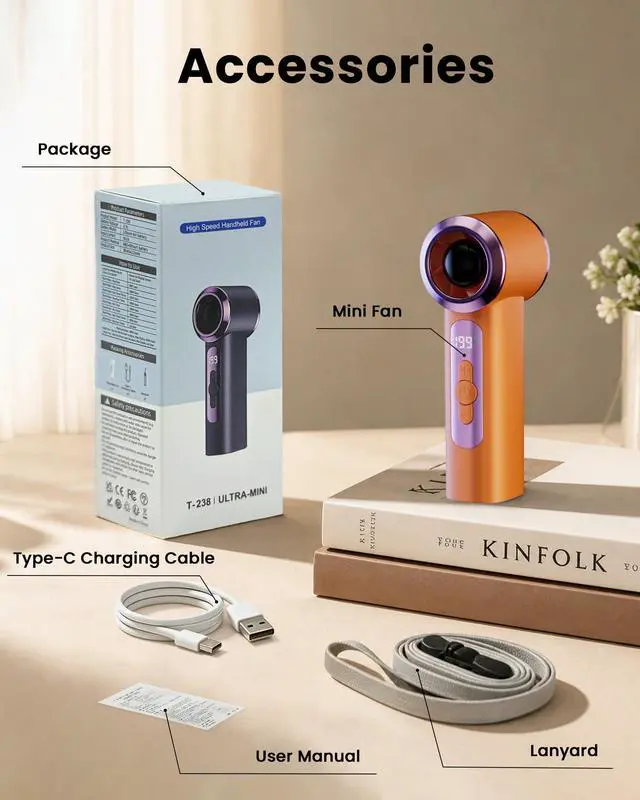 Alt view image 7 of 7 - Portable Handheld Mini Fan, 199 Speeds Rechargeable Personal Fan, Small Battery Operated Travel Fan for Outdoor, Office, Eyelash Extensions, Kids Daily Use