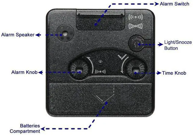 Alt view image 4 of 6 - Ultra Small, Battery Travel Alarm Clock with Snooze and Light, Silent with No Ticking Analog Quartz (Black)