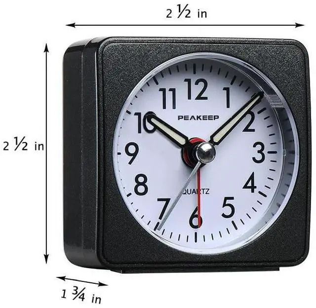 Alt view image 2 of 6 - Ultra Small, Battery Travel Alarm Clock with Snooze and Light, Silent with No Ticking Analog Quartz (Black)