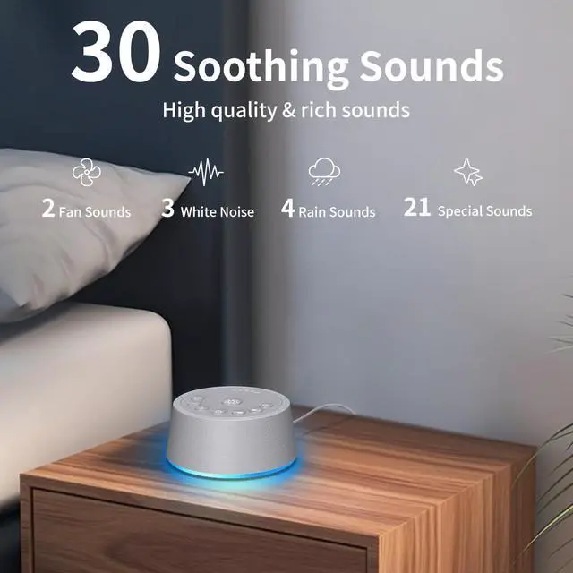 Alt view image 2 of 7 - Sleep White Noise Sound Machines 32-Level Volume 30 Sounds 12 Colors Light 5 Timers Adjustable Light Brightness Compact for Everyone Travel Gift Memory Function