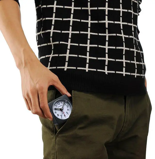 Alt view image 6 of 6 - Ultra Small, Battery Travel Alarm Clock with Snooze and Light, Silent with No Ticking Analog Quartz (Black)