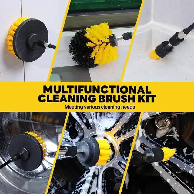 Alt view image 2 of 5 - 6Pcs Drill Brush Cleaning Kit with Extendable Rod, Yellow Power Scrubber Attachments for Shower, Tub, Tile, Grout, Kitchen and Car (Yellow-6pcs)