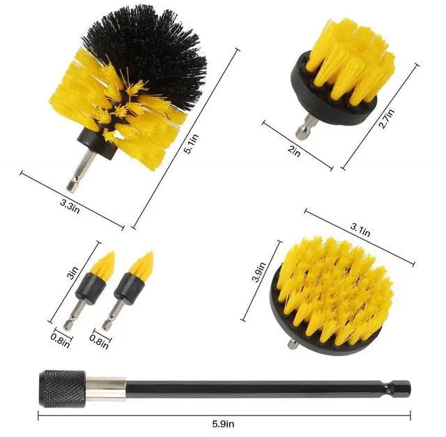 Alt view image 4 of 5 - 6Pcs Drill Brush Cleaning Kit with Extendable Rod, Yellow Power Scrubber Attachments for Shower, Tub, Tile, Grout, Kitchen and Car (Yellow-6pcs)