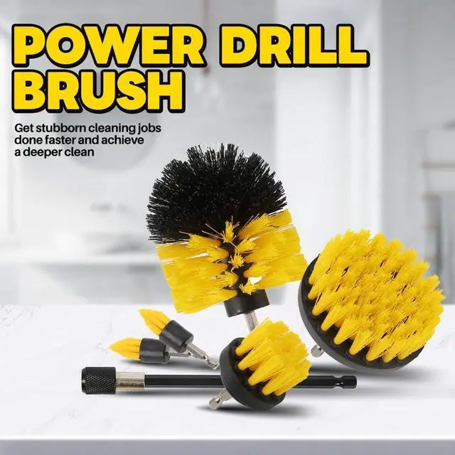 Alt view image 5 of 5 - 6Pcs Drill Brush Cleaning Kit with Extendable Rod, Yellow Power Scrubber Attachments for Shower, Tub, Tile, Grout, Kitchen and Car (Yellow-6pcs)