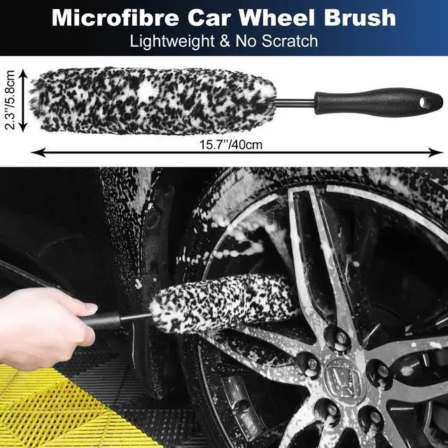 Alt view image 2 of 6 - Car Wheel & Tire Brush Set, Wheel Cleaner Brush, Soft & Stiff Bristle Cleaning Brush, Wheel Brushes for Cleaning Wheels, Rim Brush for Car Body Exterior Surface, Carpet, Truck, SUV, RV, Motorcycle