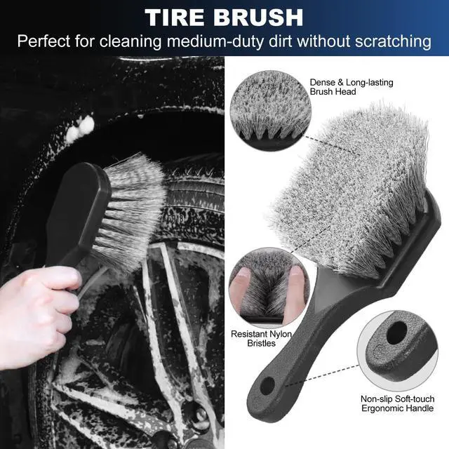 Alt view image 4 of 6 - Car Wheel & Tire Brush Set, Wheel Cleaner Brush, Soft & Stiff Bristle Cleaning Brush, Wheel Brushes for Cleaning Wheels, Rim Brush for Car Body Exterior Surface, Carpet, Truck, SUV, RV, Motorcycle
