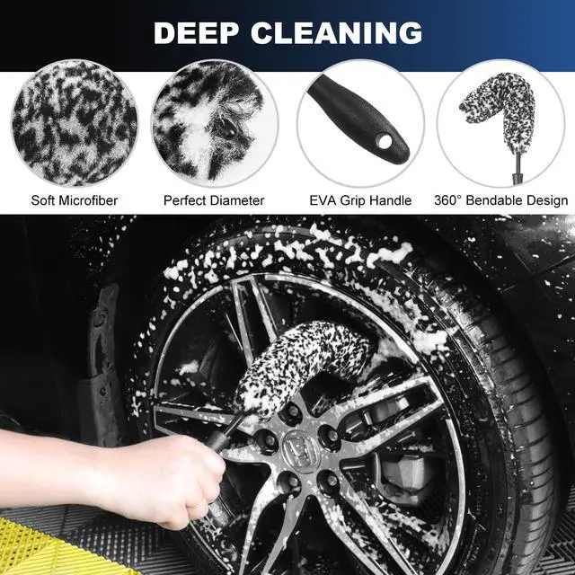 Alt view image 3 of 6 - Car Wheel & Tire Brush Set, Wheel Cleaner Brush, Soft & Stiff Bristle Cleaning Brush, Wheel Brushes for Cleaning Wheels, Rim Brush for Car Body Exterior Surface, Carpet, Truck, SUV, RV, Motorcycle