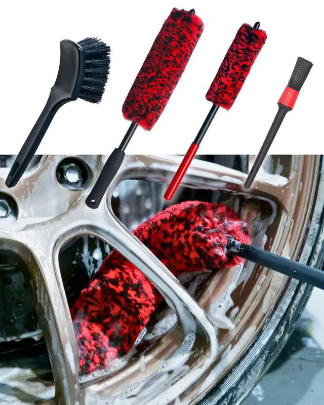 Main image of Professional 4 Pack Long Handle Wheel Brush Kit for Cleaning Wheel and Tire- 2X Soft Wheel Cleaning Brush, Detailing Brush and Stiff Tire Brush, Bendable& Durable Wheel Rim Cleaner Brush Set