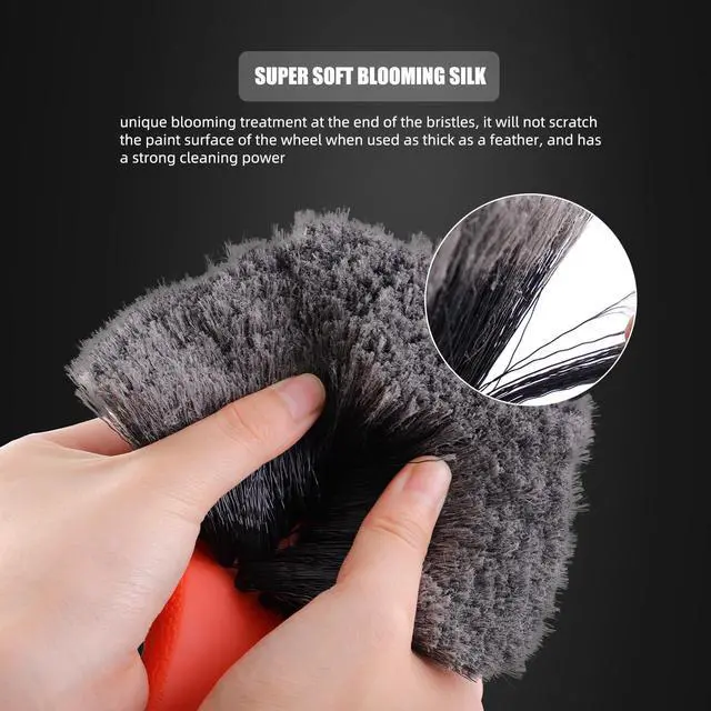 Alt view image 5 of 7 - 8Pcs Wheel & Tire Brush Car Detailing kit, Easy Reach Wheel and Rim Brush, 5pcs Detailing Brushes, Short Handle Cleaning Brush, 1pc Microfiber Cleaning Cloth, Great to Clean Dirty Tires