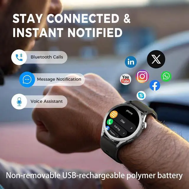 Alt view image 3 of 7 - Smartwatch that Can Call-Sports Modes Pressure Monitor Steps Counter Fitness Track Sleep Monitor Compatible,BT Calls,1.42" HD,48mm, IP67 with Android & iPhone for Men Women