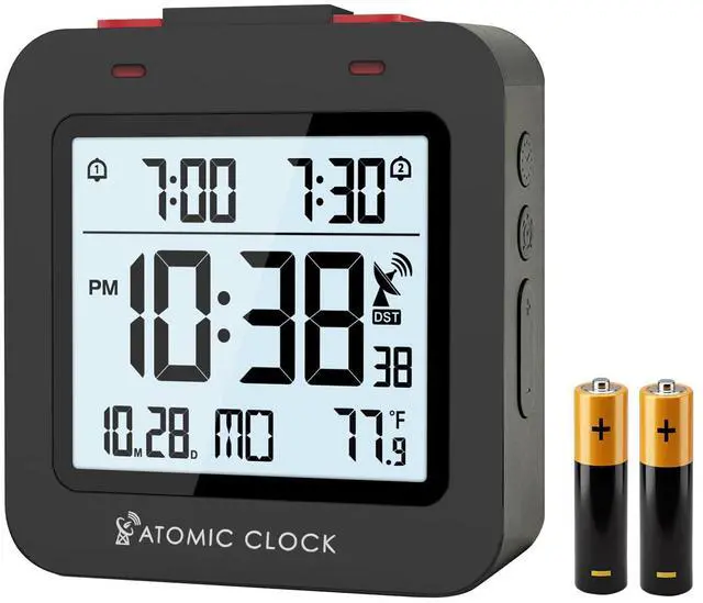 Main image of Small Digital Atomic Alarm Clock for Bedroom, 3.15 Inch Portable Travel Clock with Dual Alarms and Snooze, Indoor Temperature, 8s Backlight, Battery Included, Black