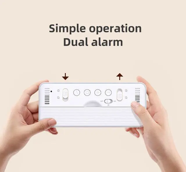 Alt view image 6 of 7 - Digital Alarm Clock Battery Powered with Date | Indoor Temperature | Humidity | LCD Display | Dual Alarms | Snooze and Backlight Desk Small Clock (White)