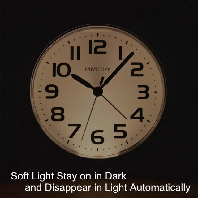 Alt view image 2 of 6 - Automatically Backlighted Alarm Clock,Silent No Ticking for Seniors Vision Impaired,Easy to Set,Big Numbers,Ascending Alarm,Gentle Wake,Snooze,2 AA Battery Operated,Black