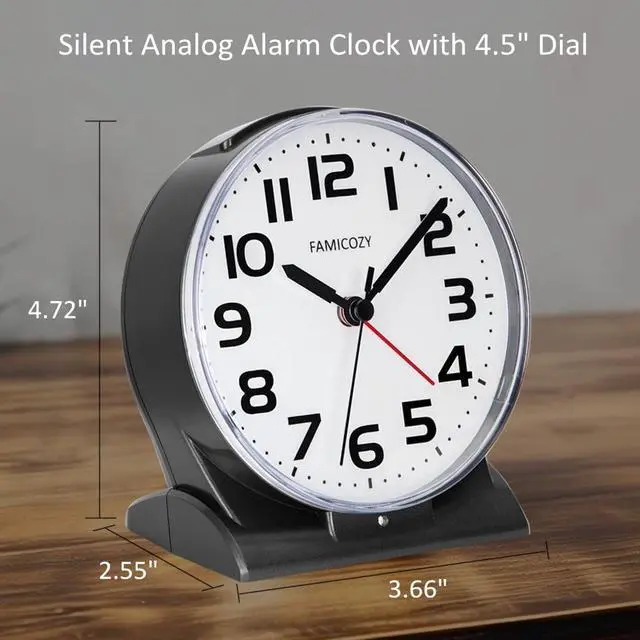 Alt view image 6 of 6 - Automatically Backlighted Alarm Clock,Silent No Ticking for Seniors Vision Impaired,Easy to Set,Big Numbers,Ascending Alarm,Gentle Wake,Snooze,2 AA Battery Operated,Black