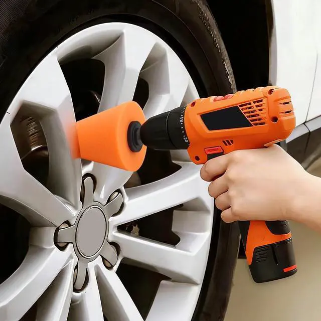 Alt view image 3 of 7 - 5PCS Drill Polishing Cone Set, Car Wheel Polisher Sponge Pad Kit with Long Extension Pole & Cleaning Brush, Buffing Cone for 1/4" Hex Drill, Car Rim and Metal Surface Polishing Tool