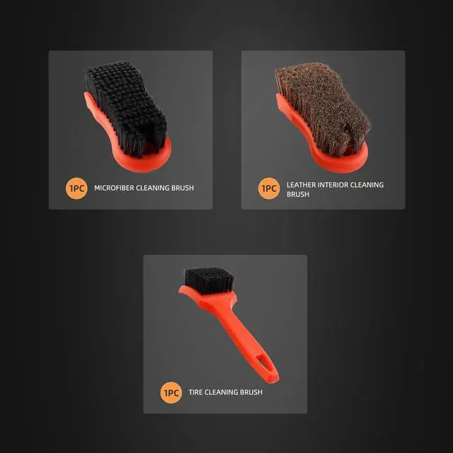 Alt view image 5 of 6 - 3Pcs Car Detailing Brush Kit, Leather & Textile Interior Brush, Comfortable Grip and Scratch-Free Cleaning for Dashboard, Wheels, Seats, Foot Mats and Small Areas, Black