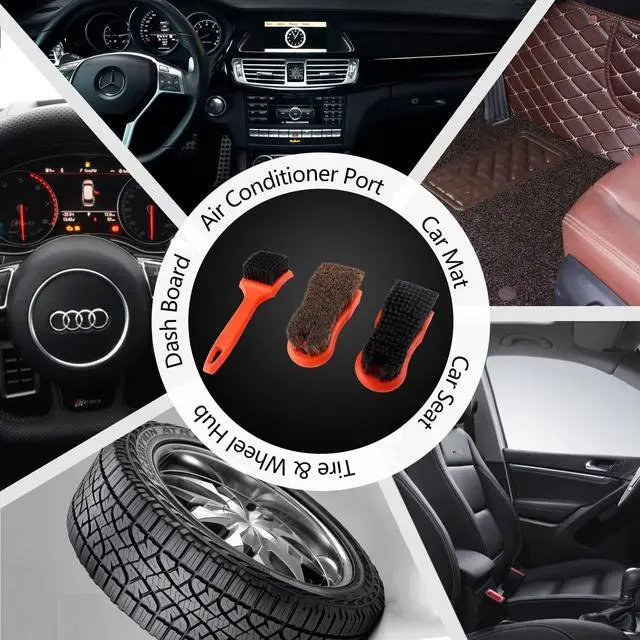 Alt view image 6 of 6 - 3Pcs Car Detailing Brush Kit, Leather & Textile Interior Brush, Comfortable Grip and Scratch-Free Cleaning for Dashboard, Wheels, Seats, Foot Mats and Small Areas, Black