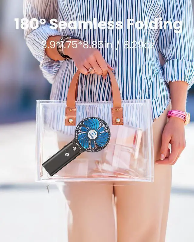Alt view image 5 of 6 - Portable Handheld Fan, 5200mAh Rechargeable Fan with Power Bank, Up to 20H Runtime, 180° Foldable Mini Fan, 3-Speed Strong Airflow Personal Fan for Travel, Concert, Cruise, Camping