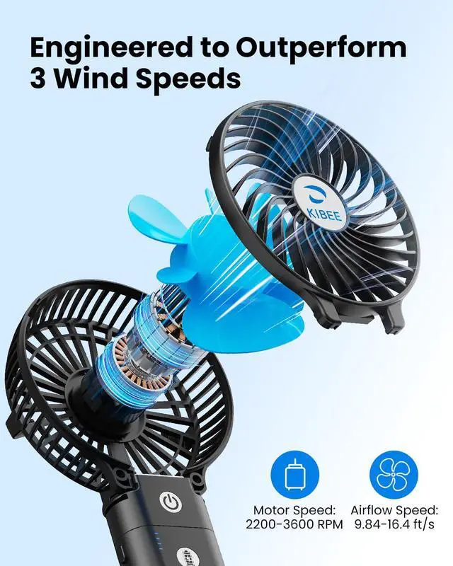 Alt view image 2 of 6 - Portable Handheld Fan, 5200mAh Rechargeable Fan with Power Bank, Up to 20H Runtime, 180° Foldable Mini Fan, 3-Speed Strong Airflow Personal Fan for Travel, Concert, Cruise, Camping