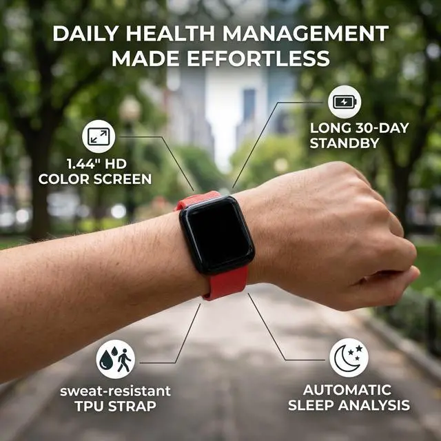 Alt view image 3 of 7 - 1.44in HD Screen Fitness Smart Bracelet, Activity Fitness Watch Support Multiple Exercise Modes, Sleep Monitoring, Calorie Recording Pedometer. (Red)
